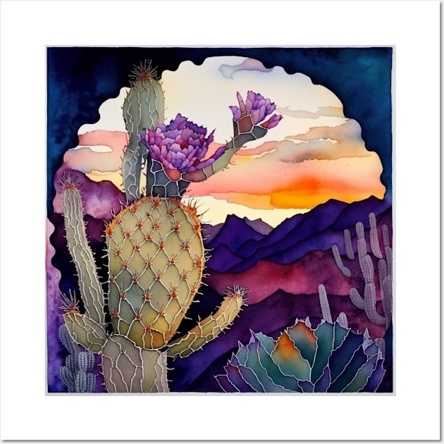 Succulent Watercolor Sunset Wall Art by Moon Art